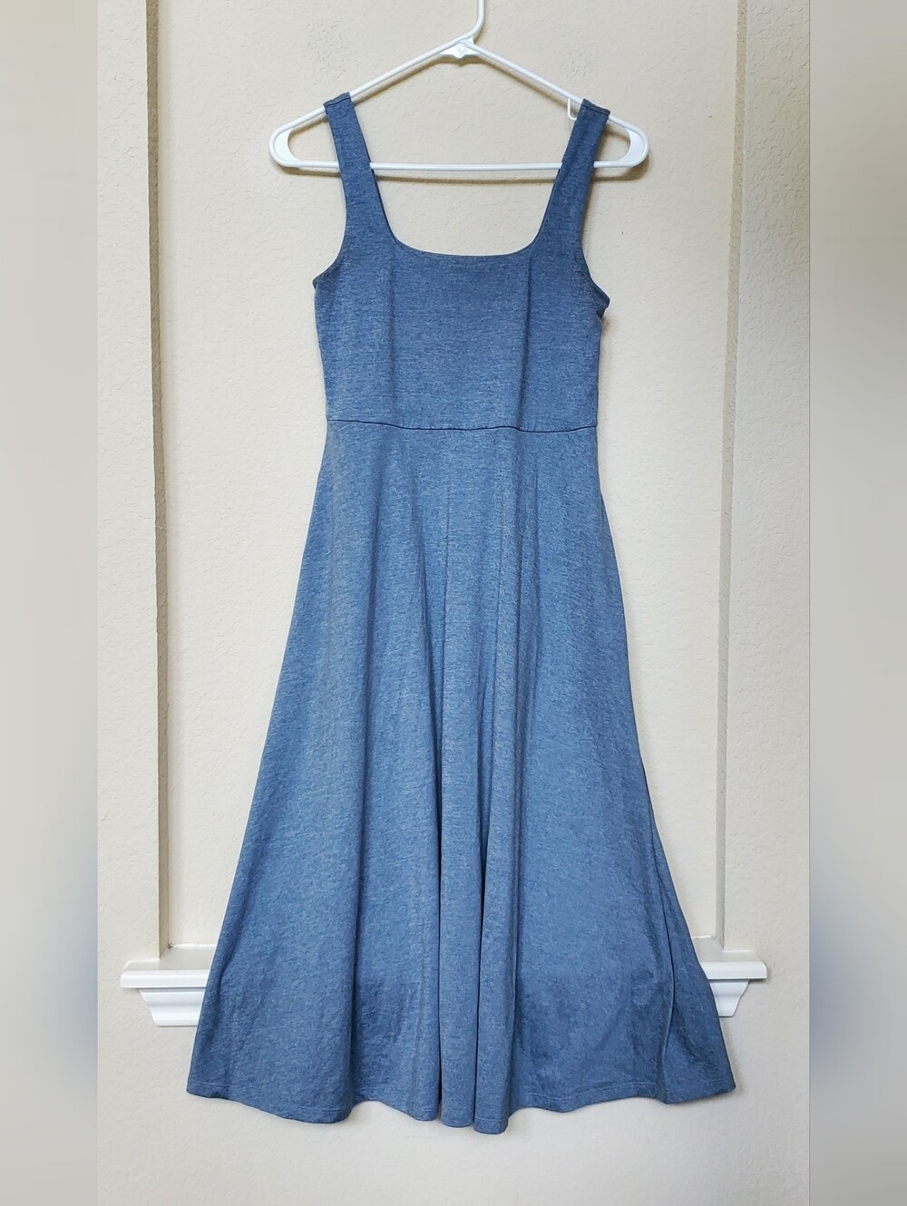 Quince Heather Sky Blue Flowknit Breeze Fit-and-Flare Dress. Size Small